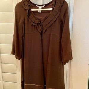 DVF Vintage Dress Chocolate Brown with Velvet & Embroidered Trim Womens Size 4